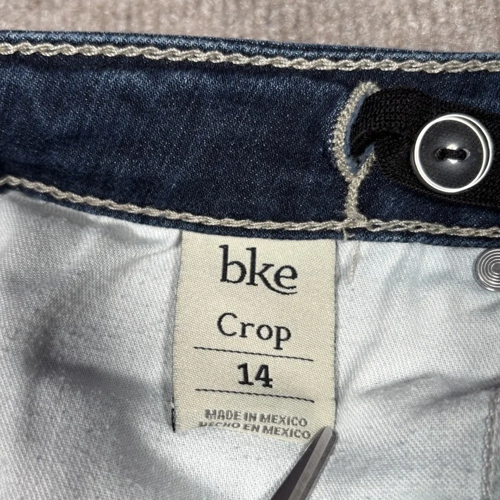 BKE Jeans Youth Girls Size 14 Adelyn Crop Dark Blue Denim Faded Distressed Y2K